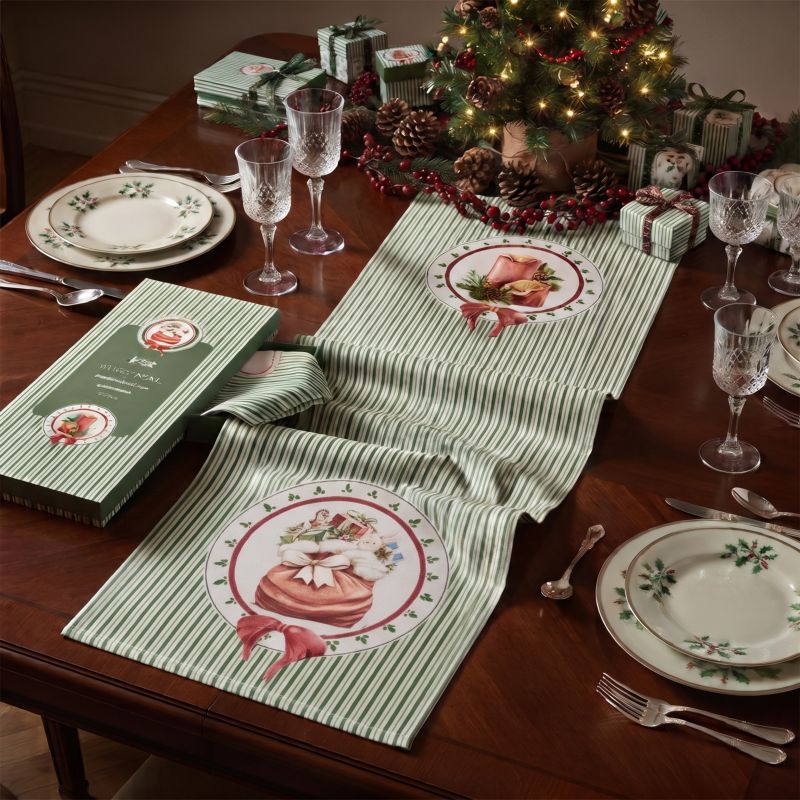Runner natalizio Magic Noel Nuvole di Stoffa a righe verdi 50x150 cm