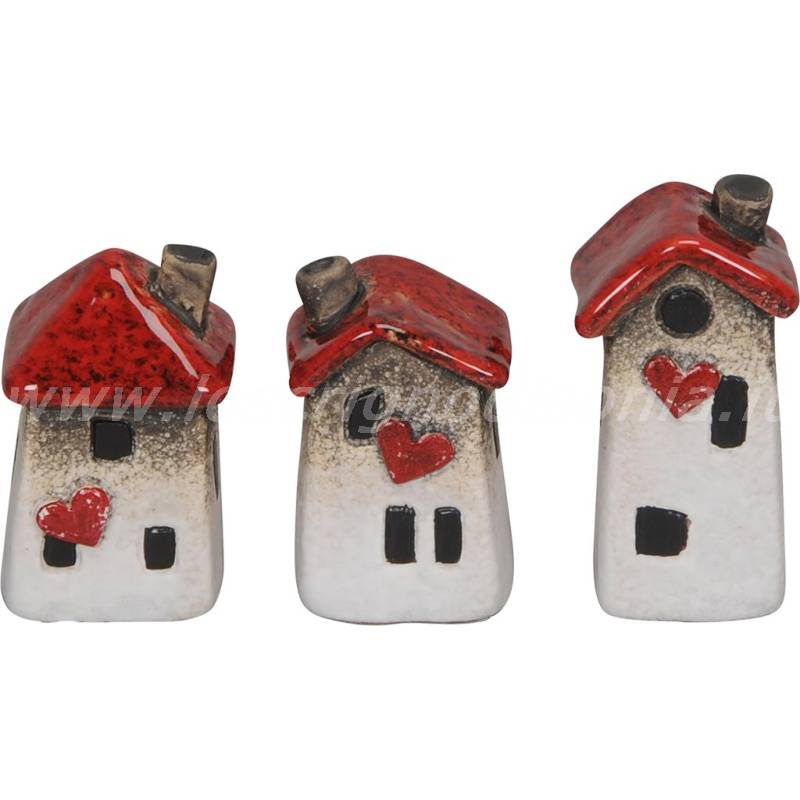 Set da 3 casette decorative in ceramica con decorazione 'cuore' prodotte da Boltze. Vista frontale