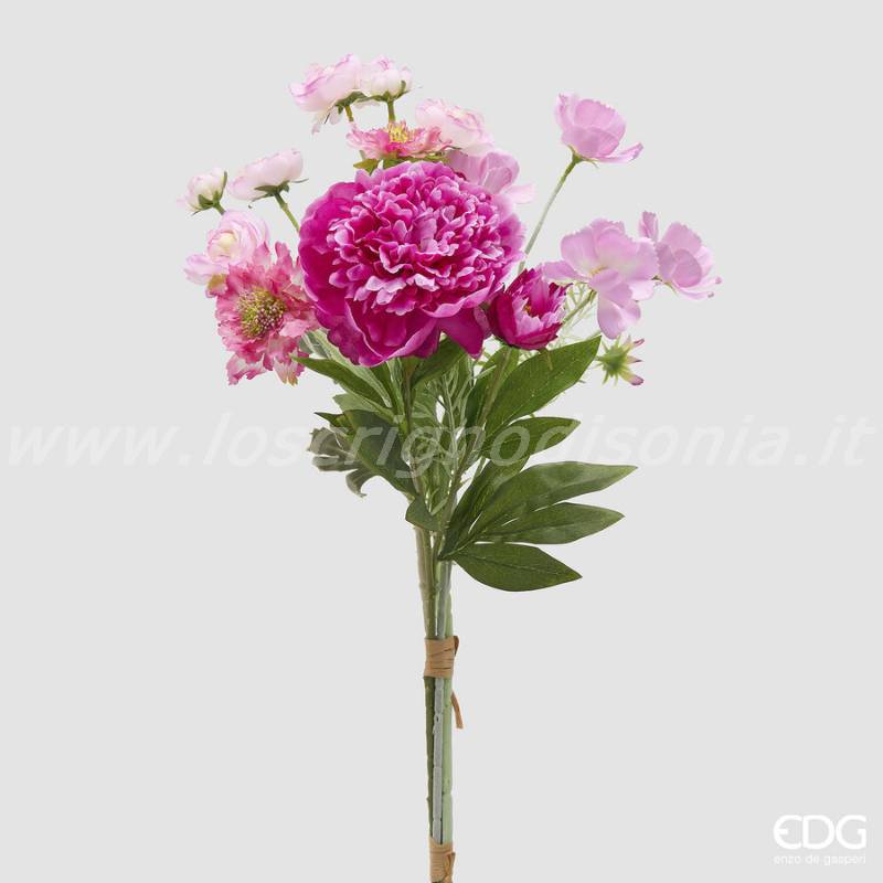 Bouquet Artificiale con Peonia Rosa Intenso EDG – h 62 cm