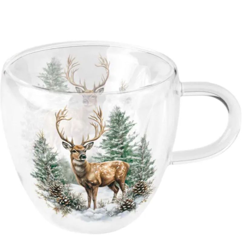 Tazza Doppio Vetro con Interno a Cuore 210 ml Ambiente Winter Stag