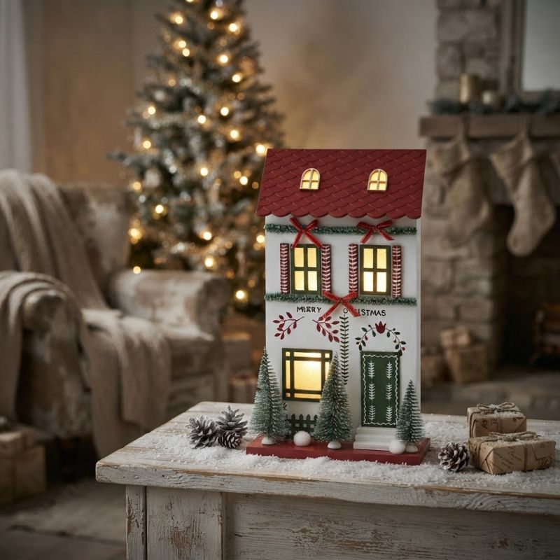 Casetta in Legno Natalizia con LED 20x9x36 cm EDG
