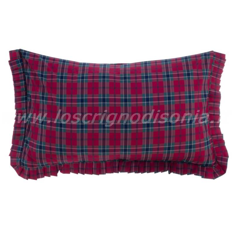 Copriguanciale con volant, stampa tartan, serie Montana Red di Blanc Mariclò. Vista dall'alto