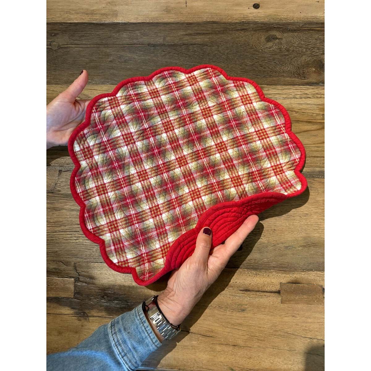 Tovaglietta Tonda 40x40 Double Face Tartan e Rossa – Blanc Mariclò