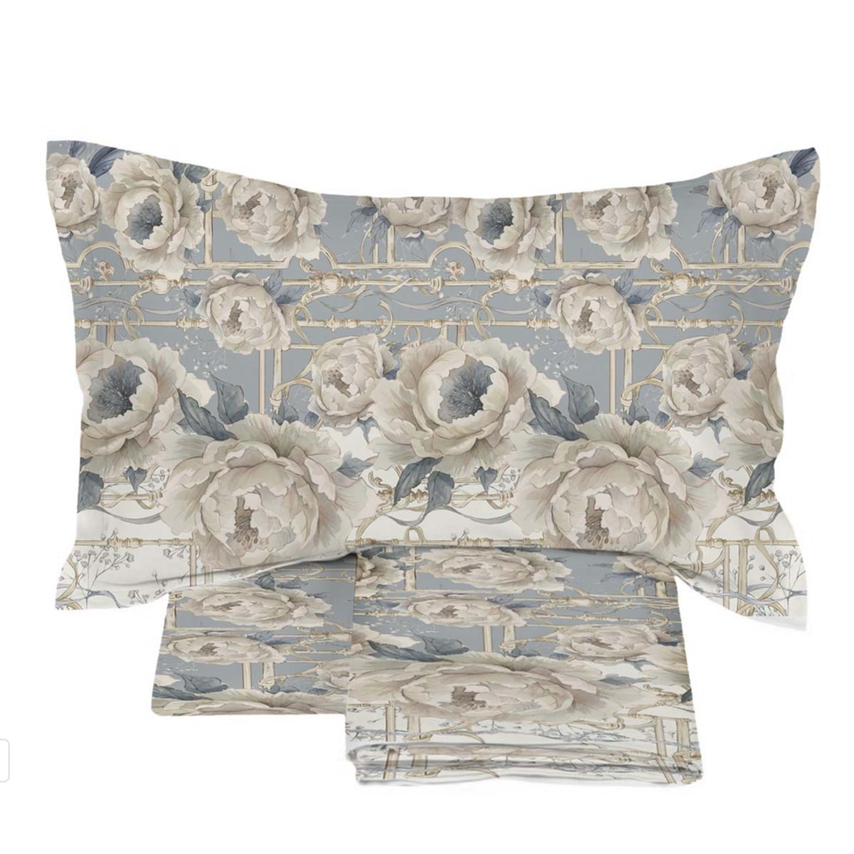 Completo Lenzuola Matrimoniali 100% Cotone Blanc Mariclò Serie Peonie