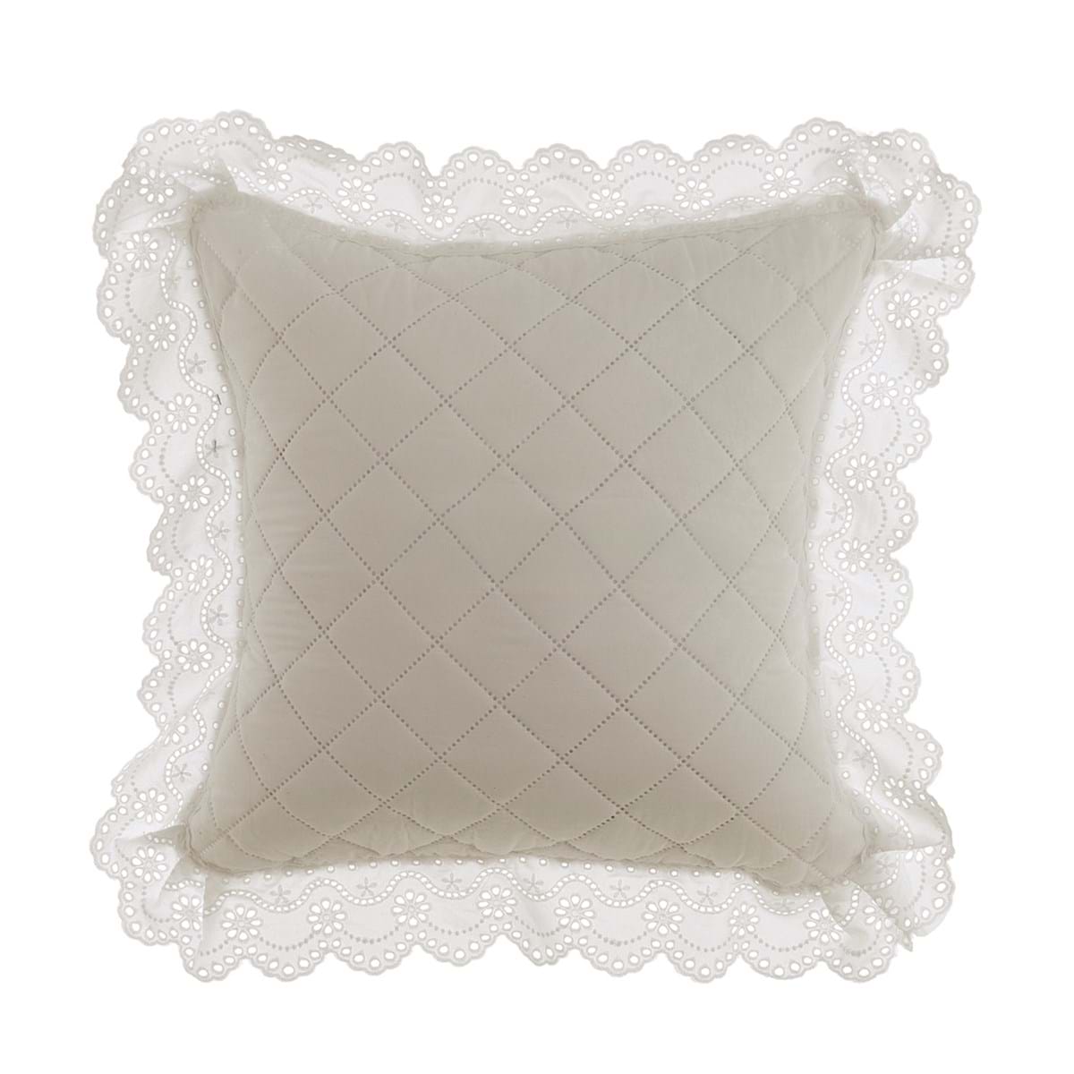 Cuscino Arredo Blanc Mariclò 45×45 cm con Bordo in Pizzo Sangallo – Naturale