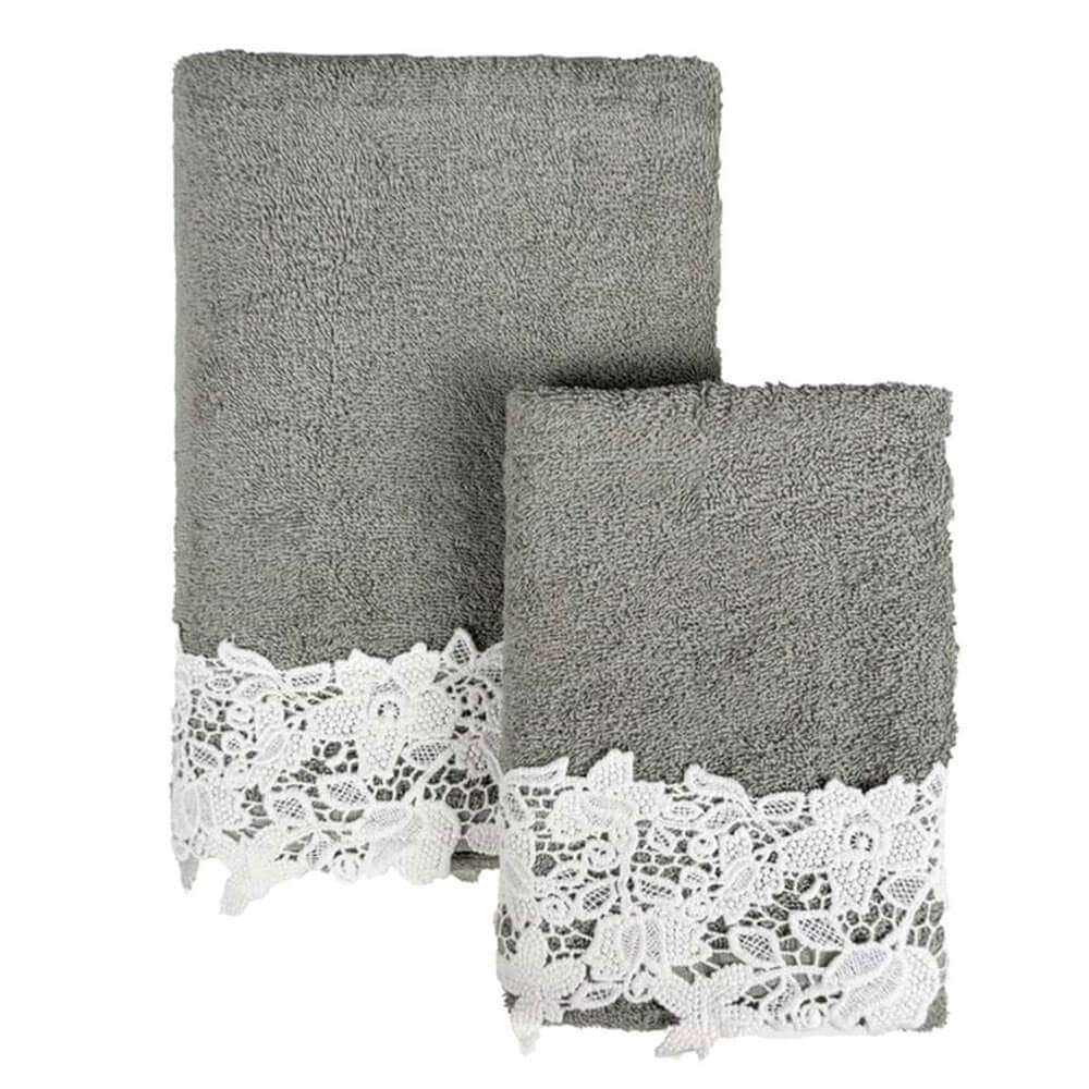 Coppia Asciugamani Blanc Mariclo con Balza in Pizzo – Puro Cotone Verde