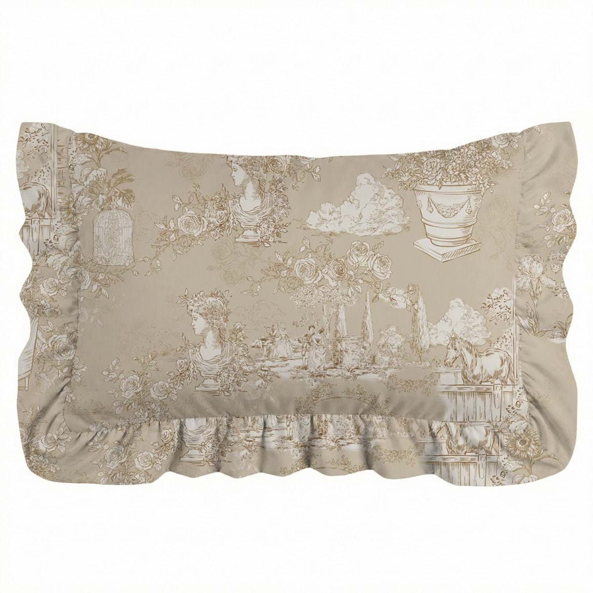 Coppia di Copriguanciali con Gala Blanc Mariclò Serie Toile du Borgo Beige