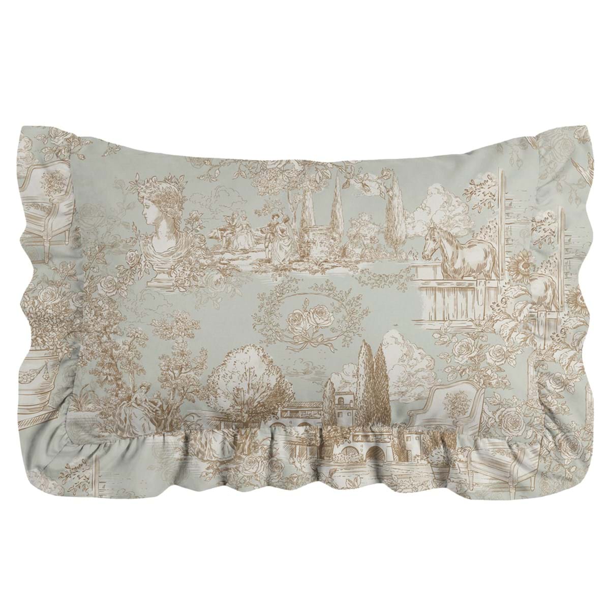 Coppia di Copriguanciali con Gala Blanc Mariclò Serie Toile du Borgo Verde Salvia