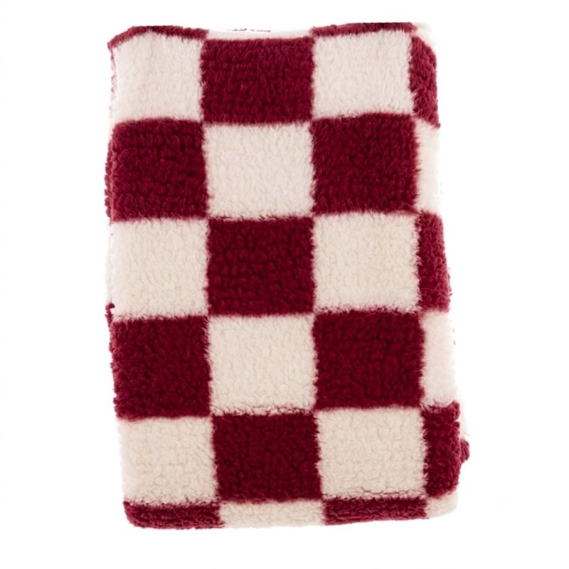Plaid Sherpa Maxi Blanc Mariclò Supermorbido a Quadri Rosso Bordeaux 160x200 cm