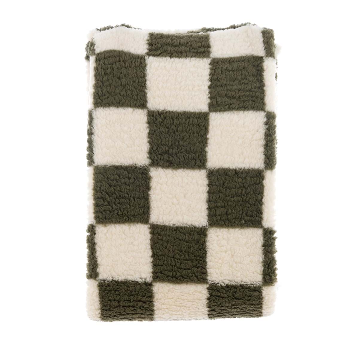 Plaid Sherpa Maxi Blanc Mariclò Supermorbido a Quadri Verdi 160x200 cm