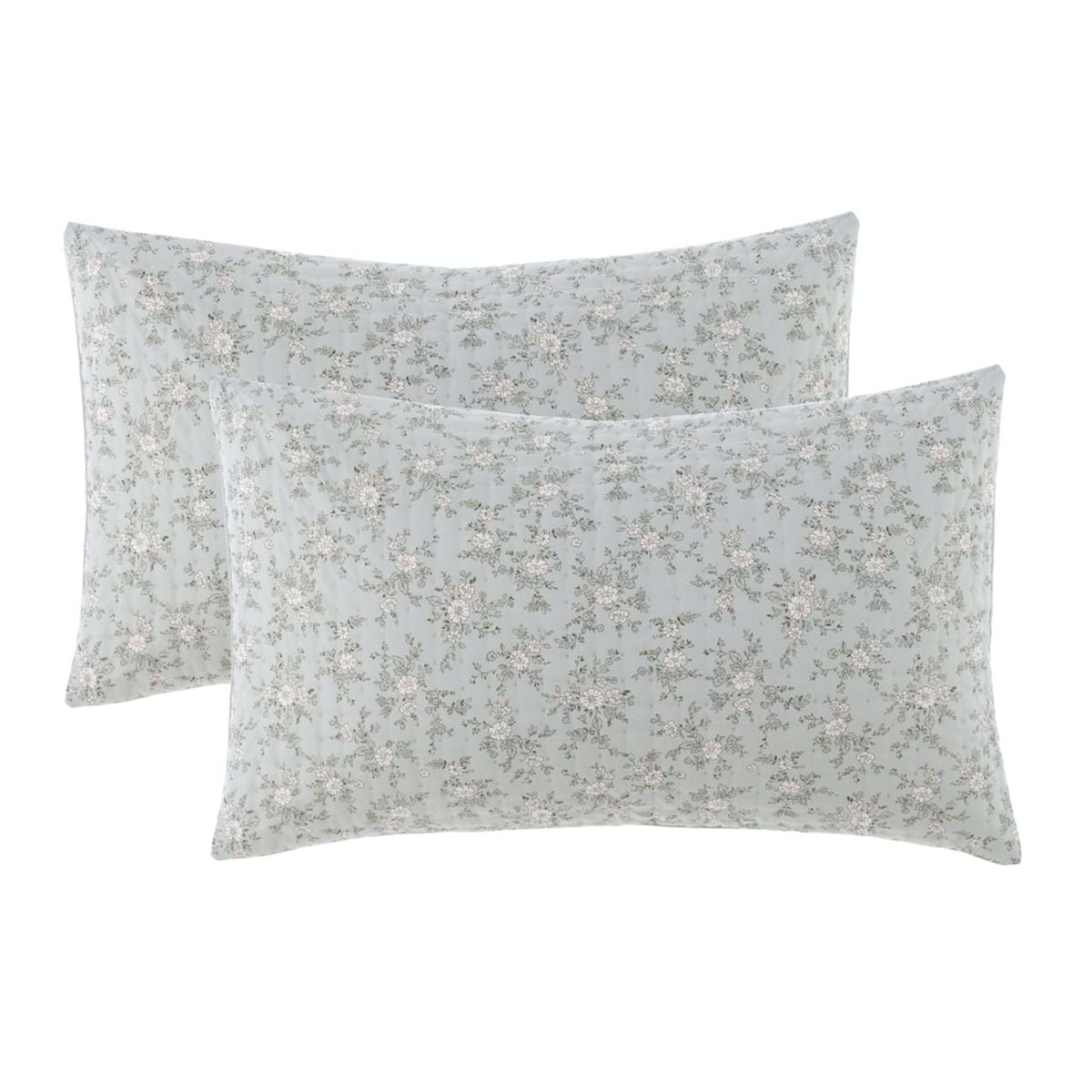 Set 2 Copriguanciali Trapuntati Hiver Fleuri Verde Acqua Blanc Mariclò