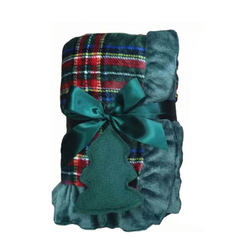 Plaid in Pile Blanc Mariclò Stampa Tartan Verde con Volant 140x170 cm