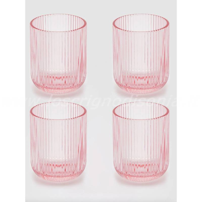 Set 4 Bicchieri Acqua in Vetro Rigato Rosa EDG – Altezza 9 cm