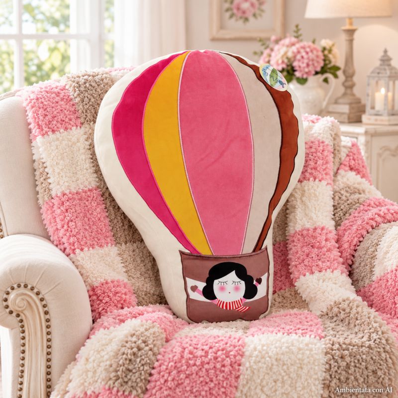 Cuscino Mongolfiera Rosa Multicolore in Velluto L'Atelier17 45x34 cm