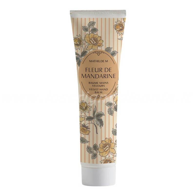 Flacone da 30 ml di crema mani, fragranza Fleur De Mandarine, prodotta da Mathilde M. Vista frontale