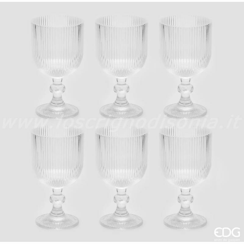 Set 6 Calici in Vetro Rigato Trasparente EDG – Altezza 14 cm