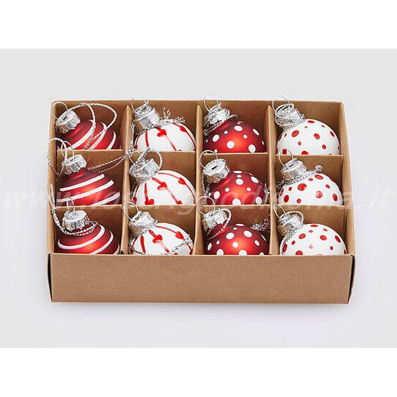 Set 12 Palline di Natale Ø 3 cm – Pois, Righe e Cuori – di EDG