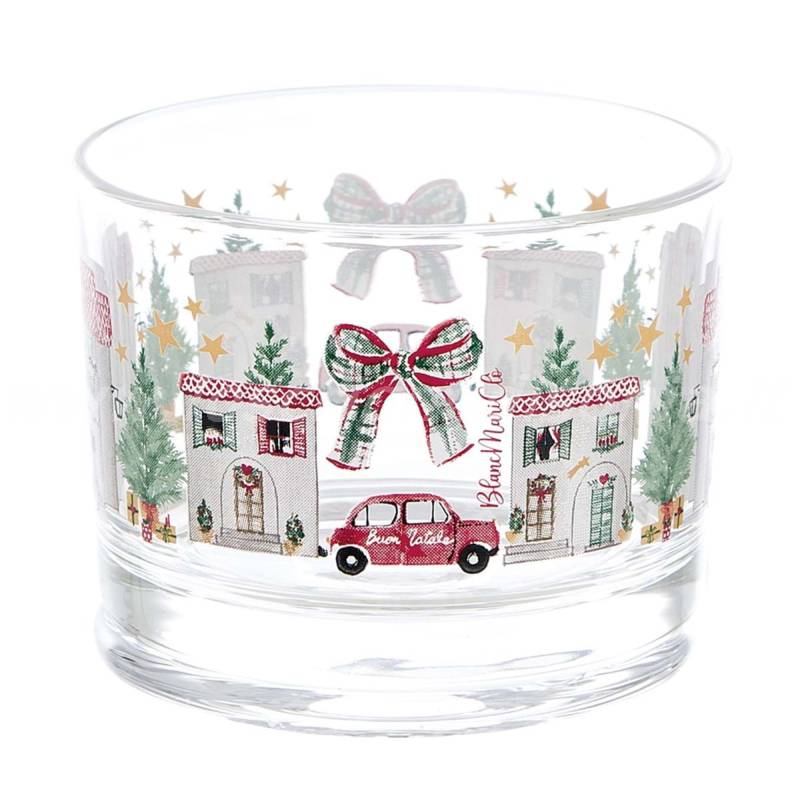 Bicchieri natalizi da liquore con decoro, della serie Il Natale Italiano firmata Blanc Mariclò. Vista frontale