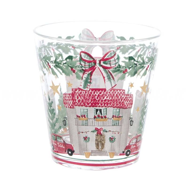 Bicchieri natalizi da acqua con decoro, della serie Il Natale Italiano firmata Blanc Mariclò. Vista frontale