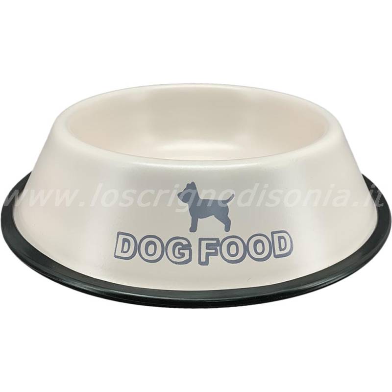 Ciotola per cani in acciaio dotata di gomma antiscivolo realizzata da Boltze. Vista frontale