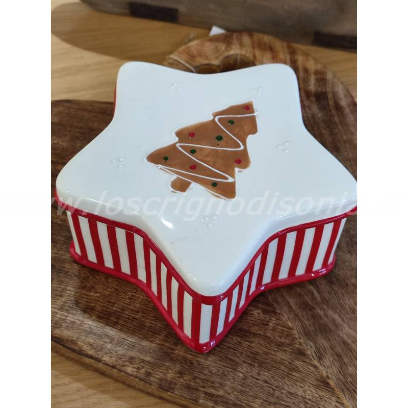 Barattolo porta bon bon Ginger, a forma di stella, realizzato in ceramica decorata da Boltze. Vista dall'alto