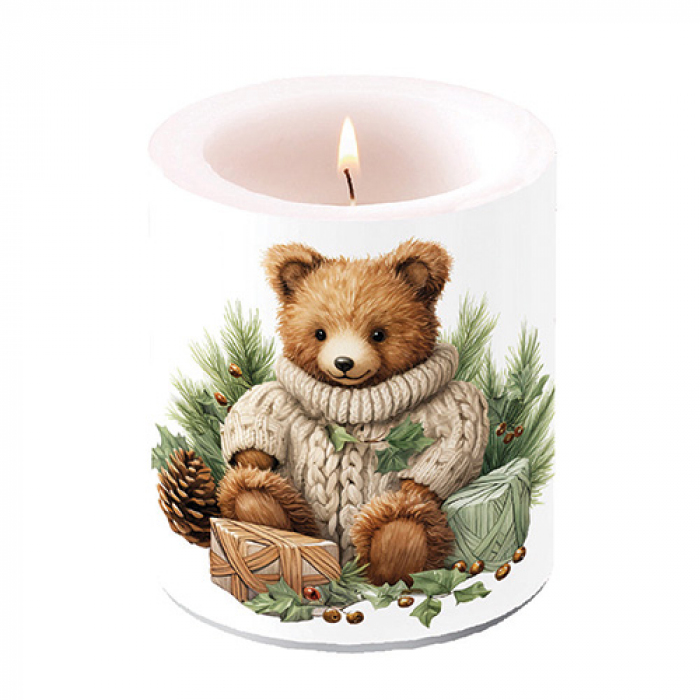Candela Grande Natalizia 10x10 cm Ambiente Cuddle Bear