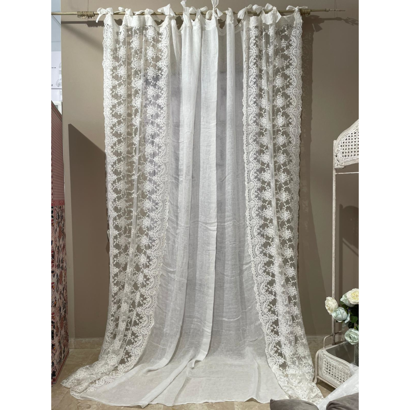 Chez Moi Italia | Tende Shabby | Tendone in Lino e Pizzo Corinzio | Serie  Intarsi Laterali | Colore naturale | 280x300 cm
