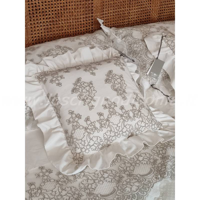 Cuscino Decorativo In Velluto 50x50 Cm Con Ricamo In Rilievo | Sfoderabile Con Cerniera, Imbottito, Made In Italy