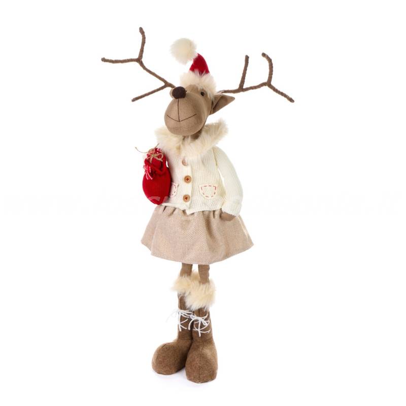 Renna decorazione per il Natale firmata Nuvole di Stoffa, allungabile fino a 68 cm. Vista frontale