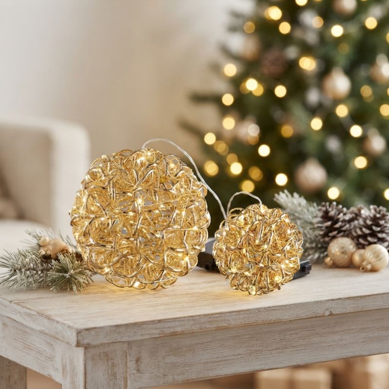 Sfera Decoro Curly Luminosa 40 Microled 15 cm EDG a Batteria da Appoggio e Appendere