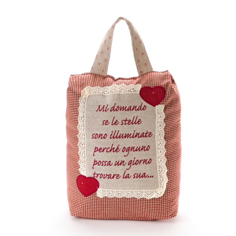 Fermaporta con dedica, in stile country chic, prodotto da Nuvole di Stoffa. Variante 8. Vista frontale