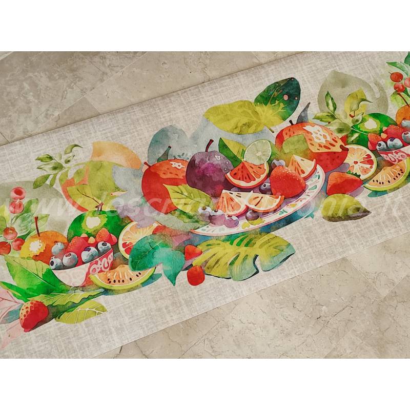 Tappeto passatoia da cucina con stampa digitale Frutta firmato Internoinpelle. Vista dall'alto