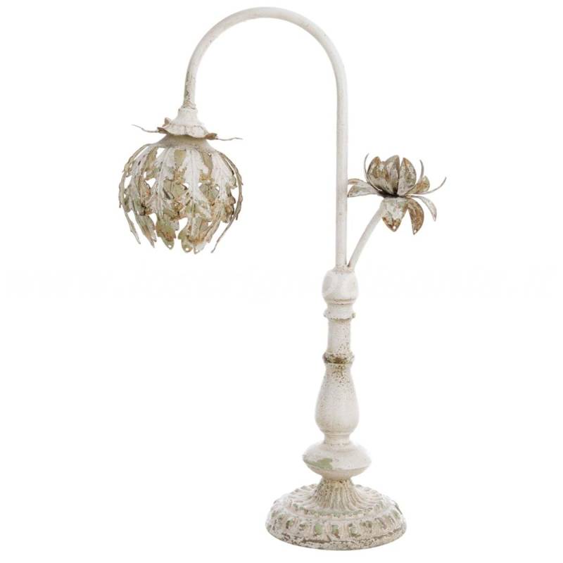 Lampada da tavolo shabby chic in ferro battuto anticato, serie Eurydice di Blanc Mariclò. Vista frontale
