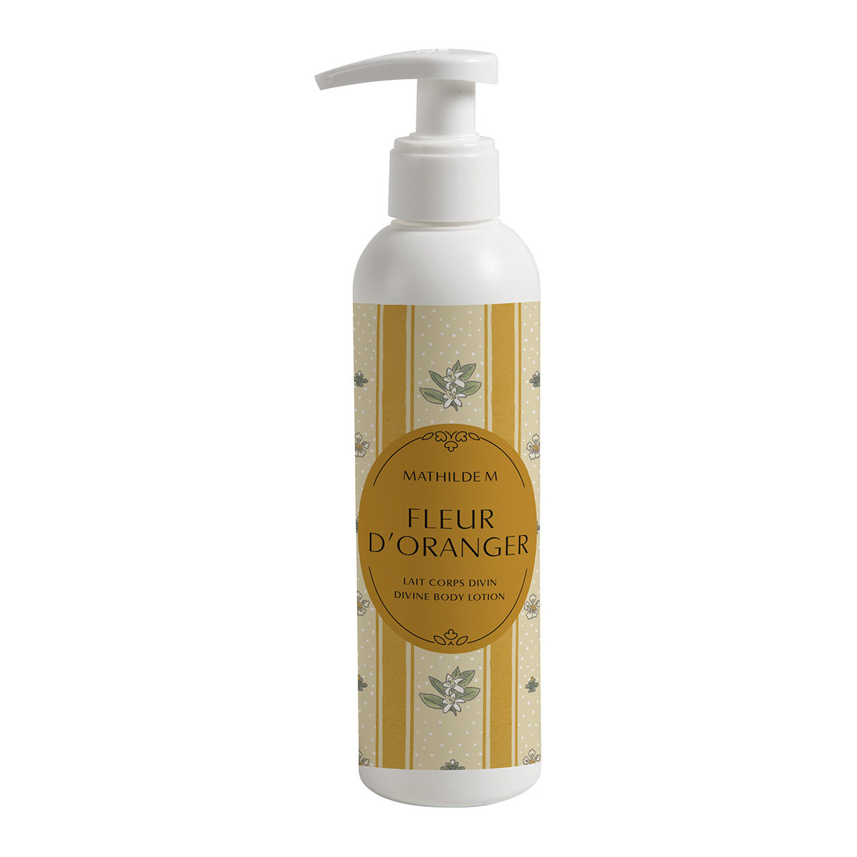 Latte corpo prodotto da Mathilde M in formata da 250 ml, fragranza Fleur D'Oranger. Vista frontale