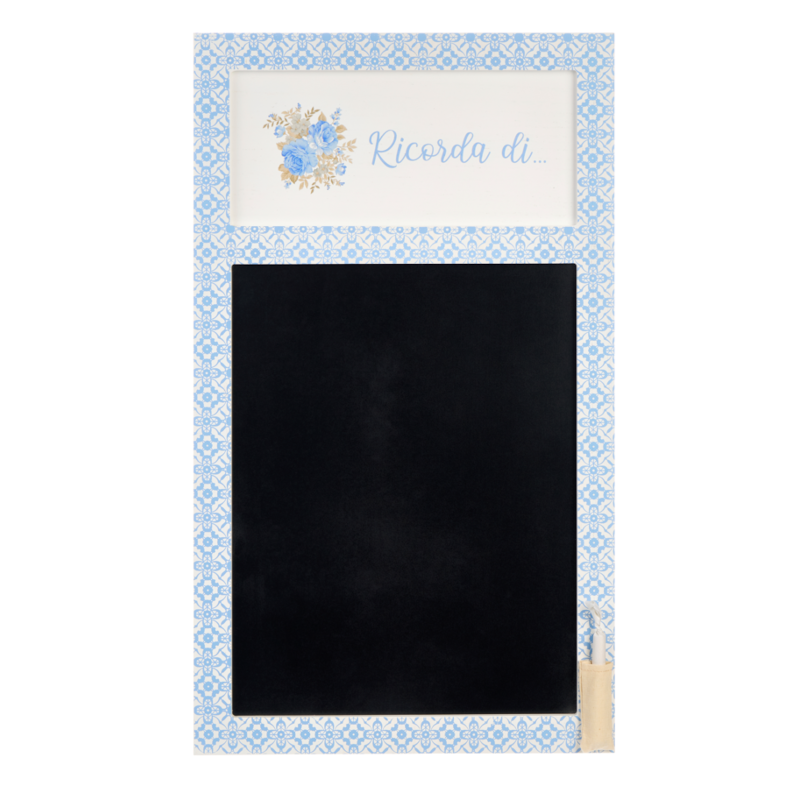 Lavagna decorativa con dedica, serie Camilla firmata Nuvole di Stoffa. Variante maioliche. Vista frontale
