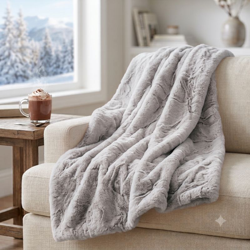 Plaid Ecopelliccia Lapin Grigio Perla L'Atelier17 Retro in Velluto 160x210 cm