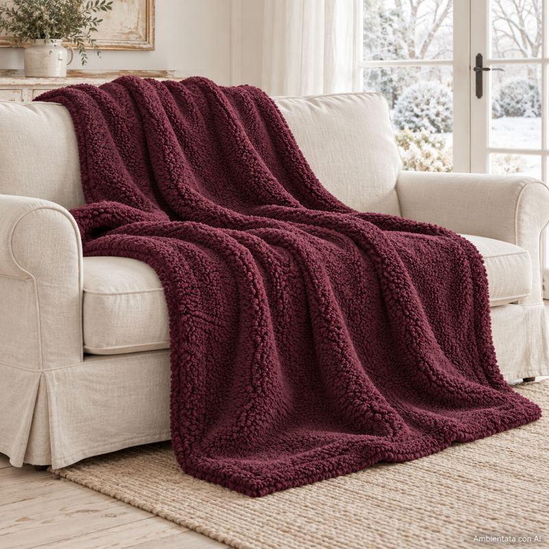 Plaid Coperta Maxi Misia in Sherpa Bordeaux 160x210 cm