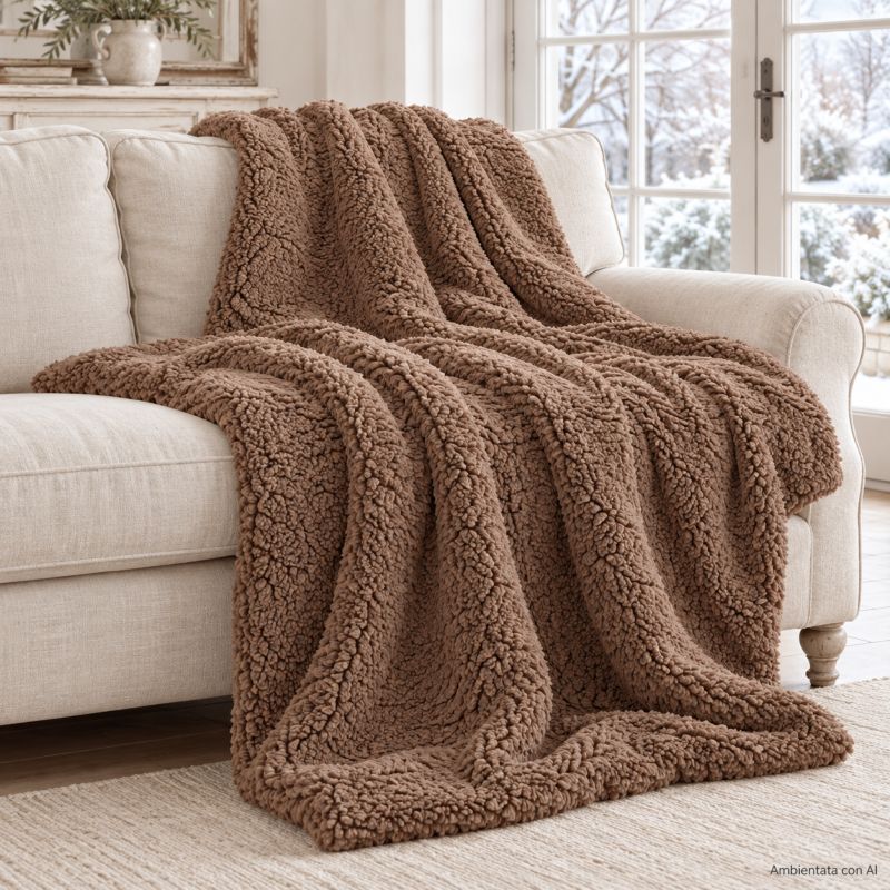 Plaid Coperta Maxi Misia in Sherpa Marrone 160x210 cm