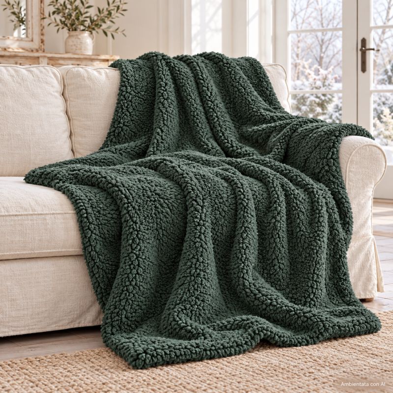 Plaid Coperta Maxi Misia in Sherpa Verde Bosco 160x210 cm