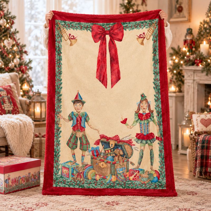 Plaid 130x160 cm Sherpa Serie Vintage Toys Nuvole di Stoffa con Scatola Regalo