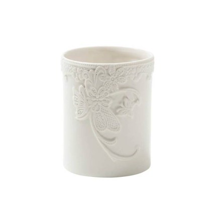 Portaspazzolini shabby in ceramica decorata della serie Reverie Bucolique di Mathilde M. Vista frontale