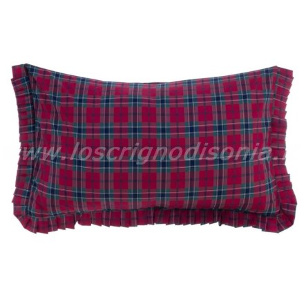 Copriguanciale con volant, stampa tartan, serie Montana Red di Blanc Mariclò. Vista dall'alto
