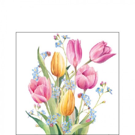 Tovaglioli di carta con stampa floreale della serie Tulips Bouquet di Ambiente Europe. Vista dall'alto