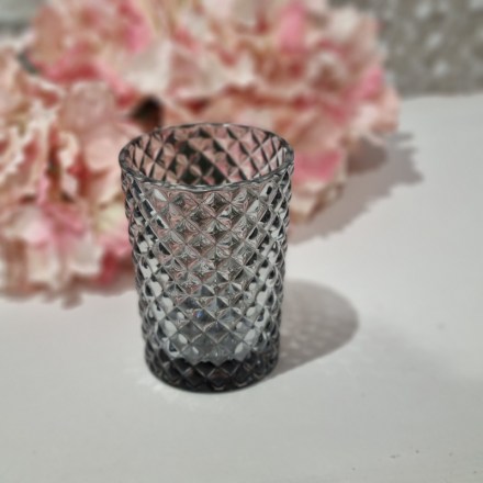 Portaspazzolini shabby in vetro lavorato, colore grigio, serie Diamant di Mathilde M. Vista frontale