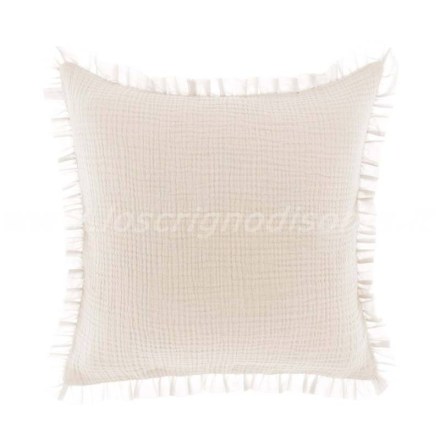 Cuscino arredo in cotone, colore off white, collezione La Rochelle firmata Blanc Mariclò. Vista frontale