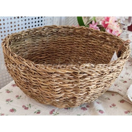 Cesto rotondo country chic in alga marina, diametro 29 cm, serie Sophy di Boltze. Vista ambientata