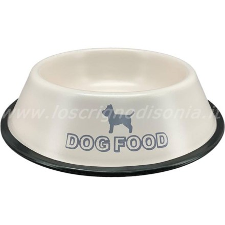 Ciotola per cani in acciaio dotata di gomma antiscivolo realizzata da Boltze. Vista frontale