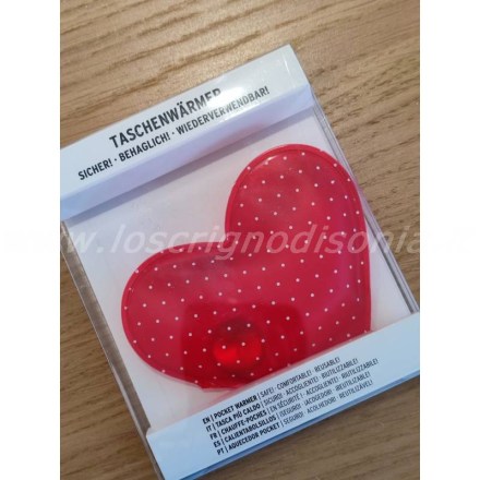 Scaldamani da tasca a forma di cuore e decorato con pois, prodotto da Boltze. Vista dall'alto