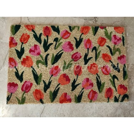 Zerbino in cocco con antiscivolo, collezione Tulipani firmata Boltze, misura 40x60 cm. Vista dall'alto