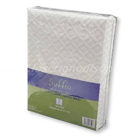Coprimaterasso matrimoniale in spugna di cotone, bianco, lavorazione jacquard, nella sua confezione